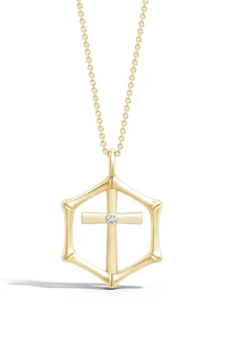 Natori Necklaces|Indochine-Indochine Spirit 14k Bamboo Frame Cross Diamond Pendant Necklace