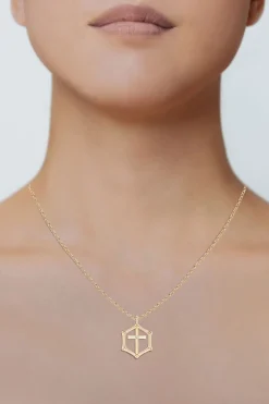 Natori Necklaces|Indochine-Indochine Spirit 14k Bamboo Frame Cross Diamond Pendant Necklace