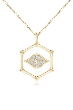 Natori Necklaces-Indochine Spirit 14k Evil Eye Bamboo Hexagon Frame Diamond Necklace