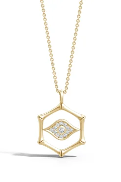 Natori Necklaces-Indochine Spirit 14k Evil Eye Bamboo Hexagon Frame Diamond Necklace
