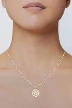 Natori Necklaces|Indochine-Indochine Spirit 14k Hexagon Frame Lotus Pave Diamond Pendant Necklace