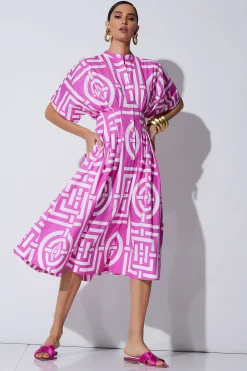 Natori Dresses|Wedding Guest Dresses-Infinity Cotton Poplin Mandarin Dress
