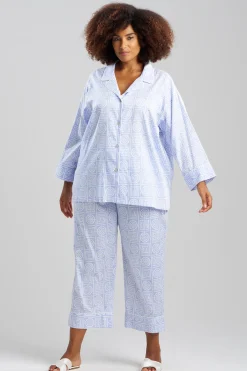 Natori Plus Sizes|Pajama Sets-Infinity Cotton Sateen Notch PJ