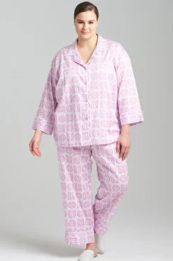 Natori Plus Sizes|Pajama Sets-Infinity Cotton Sateen Notch PJ