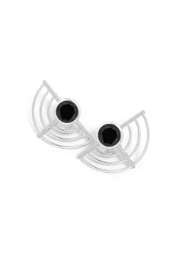 Natori Earrings|Infinity-Infinity Half Concentric Circle 14K Gold And Black Onyx Button Studs