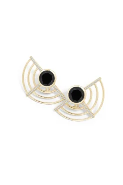 Natori Earrings|Infinity-Infinity Half Concentric Circle 14K Gold And Black Onyx Button Studs