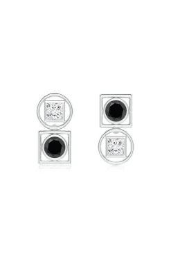 Natori Earrings|Infinity-Infinity 14K Gold With Black & White Diamond Two Stone Studs