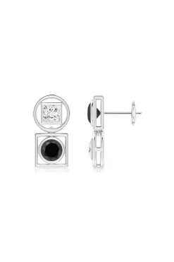 Natori Earrings|Infinity-Infinity 14K Gold With Black & White Diamond Two Stone Studs