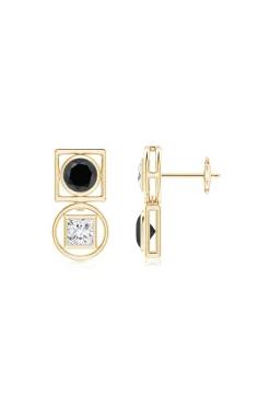 Natori Earrings|Infinity-Infinity 14K Gold With Black & White Diamond Two Stone Studs