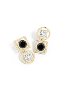 Natori Earrings|Infinity-Infinity 14K Gold With Black & White Diamond Two Stone Studs