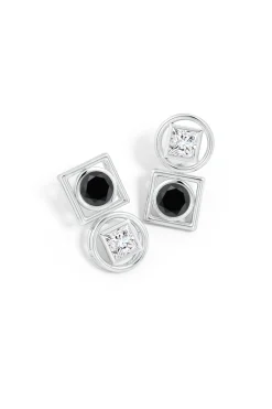 Natori Earrings|Infinity-Infinity 14K Gold With Black & White Diamond Two Stone Studs