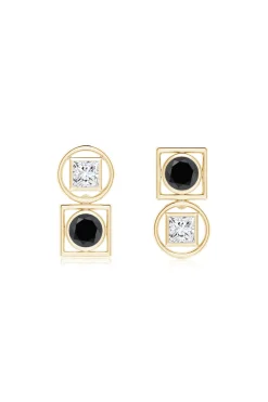 Natori Earrings|Infinity-Infinity 14K Gold With Black & White Diamond Two Stone Studs