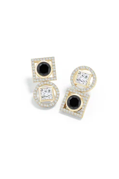 Natori Earrings|Infinity-Infinity 14K Gold With Black & White Diamond Two Stone Earrings