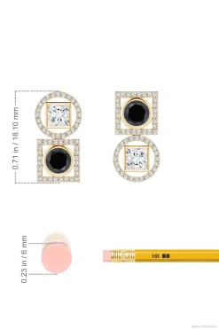 Natori Earrings|Infinity-Infinity 14K Gold With Black & White Diamond Two Stone Earrings