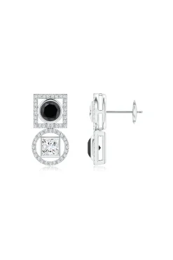 Natori Earrings|Infinity-Infinity 14K Gold With Black & White Diamond Two Stone Earrings