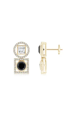 Natori Earrings|Infinity-Infinity 14K Gold With Black & White Diamond Two Stone Earrings
