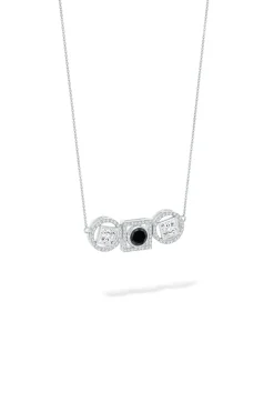 Natori Necklaces|Infinity-Infinity 14K Gold With Black & White Diamond Three Stone Halo Necklace