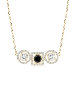 Natori Necklaces|Infinity-Infinity 14K Gold With Black & White Diamond Three Stone Halo Necklace