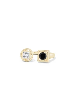 Natori Rings|Infinity-Infinity 14K Gold With Black & White Diamond Two Stone Open Ring