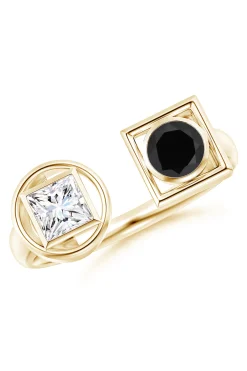 Natori Rings|Infinity-Infinity 14K Gold With Black & White Diamond Two Stone Open Ring