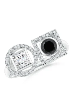 Natori Rings|Infinity-Infinity 14K Gold With Black & White Diamond Two Stone Statement Ring