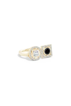 Natori Rings|Infinity-Infinity 14K Gold With Black & White Diamond Two Stone Statement Ring