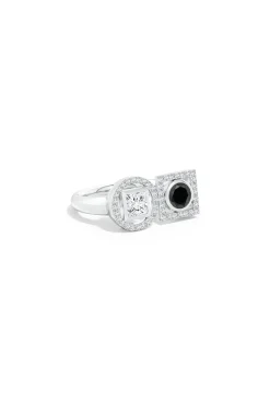 Natori Rings|Infinity-Infinity 14K Gold With Black & White Diamond Two Stone Statement Ring