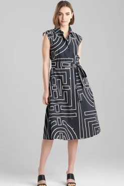 Natori Dresses-Infinity Printed Cotton Poplin Trapeze Shirtdress