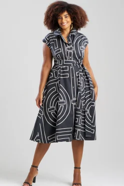 Natori Dresses-Infinity Printed Cotton Poplin Trapeze Shirtdress