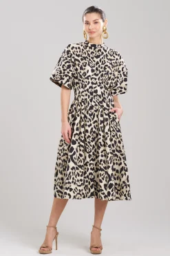 Natori Dresses-Jaguar Cotton Poplin Pleated Shirt Dress