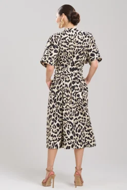 Natori Dresses-Jaguar Cotton Poplin Pleated Shirt Dress