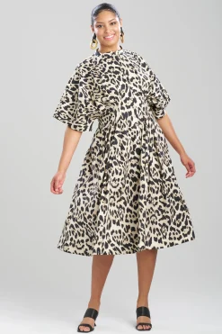 Natori Dresses-Jaguar Cotton Poplin Pleated Shirt Dress