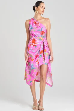 Natori Dresses|Wedding Guest Dresses-Junko Cotton Poplin Asymmetrical Drape Dress