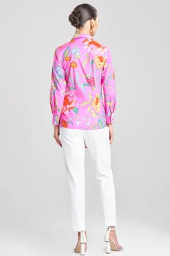 Natori Tops, Shirts & Tunics-Junko Cotton Poplin Beaded Side Drape Top