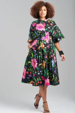 Natori Dresses|Wedding Guest Dresses-Junko Cotton Poplin Mandarin Dress