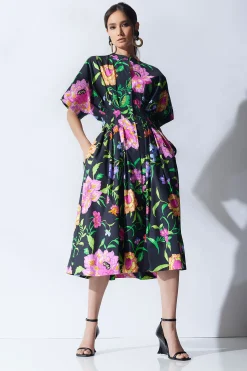 Natori Dresses|Wedding Guest Dresses-Junko Cotton Poplin Mandarin Dress