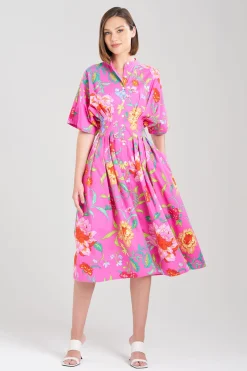 Natori Dresses|Wedding Guest Dresses-Junko Cotton Poplin Mandarin Dress