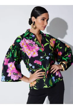 Natori Tops, Shirts & Tunics-Junko Cotton Poplin Oversized Pleated Top