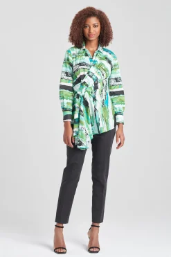 Natori Tops, Shirts & Tunics-Kazuki Cotton Poplin Side Drape Embroidered Shirt