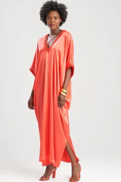 Natori Caftan Dresses-Key Essentials Embellished Cocoon Silk Caftan