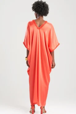 Natori Caftan Dresses-Key Essentials Embellished Cocoon Silk Caftan