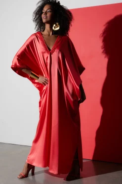 Natori Caftan Dresses-Key Essentials Embellished Cocoon Silk Caftan