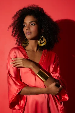 Natori Caftan Dresses-Key Essentials Embellished Cocoon Silk Caftan
