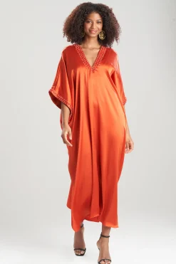 Natori Caftan Dresses-Key Essentials Embellished Cocoon Silk Caftan