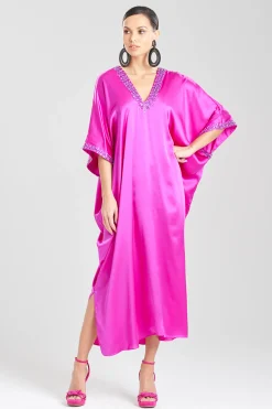 Natori Caftan Dresses-Key Essentials Embellished Cocoon Silk Caftan