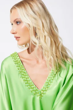 Natori Caftan Dresses-Key Essentials Embellished Cocoon Silk Caftan