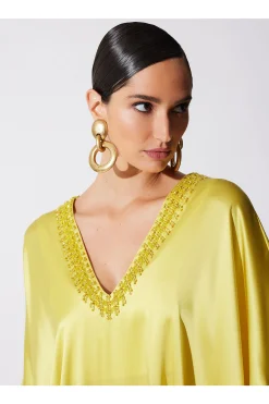 Natori Caftan Dresses-Key Essentials Embellished Cocoon Silk Caftan