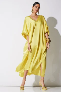 Natori Caftan Dresses-Key Essentials Embellished Cocoon Silk Caftan