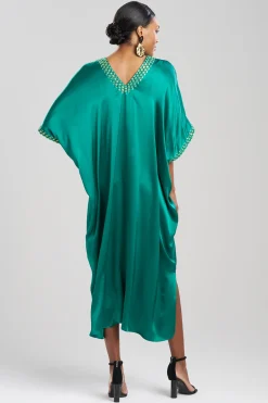 Natori Caftan Dresses-Key Essentials Embellished Cocoon Silk Caftan