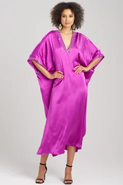Natori Caftan Dresses-Key Essentials Embellished Cocoon Silk Caftan